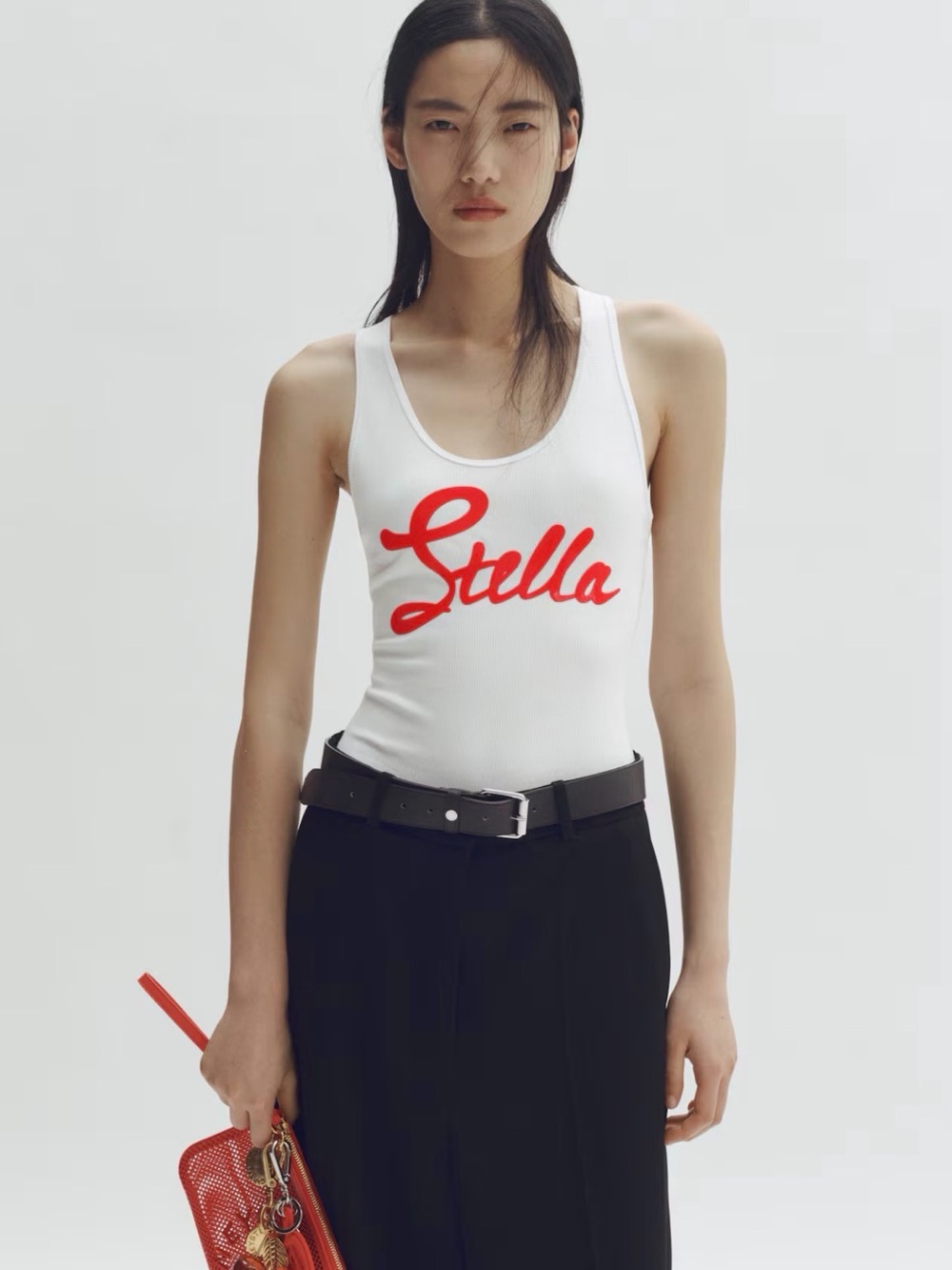 White Ribbed Racerback Bodysuit with Red 'Stella' Script - Picture 2 of 2